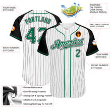 Load image into Gallery viewer, Custom White Black Pinstripe Kelly Green-Black Authentic Raglan Sleeves Baseball Jersey