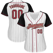 Load image into Gallery viewer, Custom White Black Pinstripe Crimson-Black Authentic Raglan Sleeves Baseball Jersey