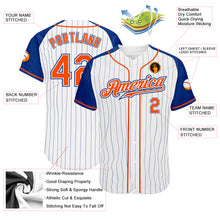 Load image into Gallery viewer, Custom White Royal Pinstripe Orange-Royal Authentic Raglan Sleeves Baseball Jersey