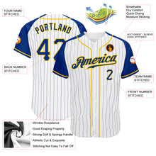 Load image into Gallery viewer, Custom White Royal Pinstripe Royal-Gold Authentic Raglan Sleeves Baseball Jersey