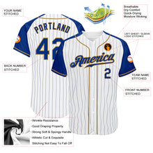 Load image into Gallery viewer, Custom White Royal Pinstripe Royal-Old Gold Authentic Raglan Sleeves Baseball Jersey