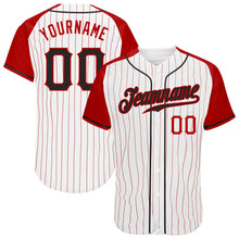 Load image into Gallery viewer, Custom White Red Pinstripe Black-Red Authentic Raglan Sleeves Baseball Jersey