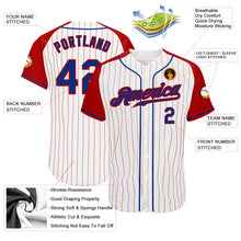 Load image into Gallery viewer, Custom White Red Pinstripe Royal-Red Authentic Raglan Sleeves Baseball Jersey