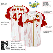 Load image into Gallery viewer, Custom White Red Pinstripe Red-Old Gold Authentic Raglan Sleeves Baseball Jersey