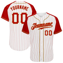 Load image into Gallery viewer, Custom White Red Pinstripe Red-Old Gold Authentic Raglan Sleeves Baseball Jersey
