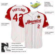 Load image into Gallery viewer, Custom White Red Pinstripe Red-Gray Authentic Raglan Sleeves Baseball Jersey