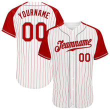 Load image into Gallery viewer, Custom White Red Pinstripe Red-Gray Authentic Raglan Sleeves Baseball Jersey