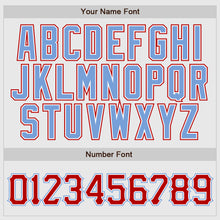 Load image into Gallery viewer, Custom White Red Pinstripe Red-Light Blue Authentic Raglan Sleeves Baseball Jersey