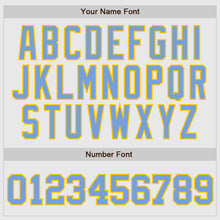 Load image into Gallery viewer, Custom White Light Blue Pinstripe Light Blue-Gold Authentic Raglan Sleeves Baseball Jersey