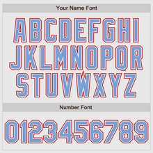 Load image into Gallery viewer, Custom White Light Blue Pinstripe Light Blue-Red Authentic Raglan Sleeves Baseball Jersey