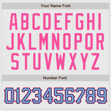 Load image into Gallery viewer, Custom White Light Blue Pinstripe Light Blue-Pink Authentic Raglan Sleeves Baseball Jersey