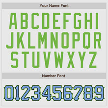 Load image into Gallery viewer, Custom White Light Blue Pinstripe Light Blue-Neon Green Authentic Raglan Sleeves Baseball Jersey