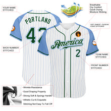Load image into Gallery viewer, Custom White Light Blue Pinstripe Green-Light Blue Authentic Raglan Sleeves Baseball Jersey