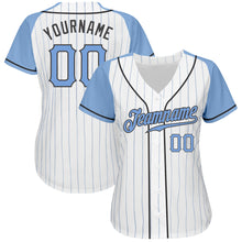 Load image into Gallery viewer, Custom White Light Blue Pinstripe Light Blue-Steel Gray Authentic Father's Day Raglan Sleeves Baseball Jersey