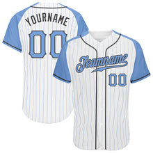 Load image into Gallery viewer, Custom White Light Blue Pinstripe Light Blue-Steel Gray Authentic Father's Day Raglan Sleeves Baseball Jersey