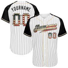 Load image into Gallery viewer, Custom White Black Pinstripe Vintage USA Flag-Black Authentic Raglan Sleeves Baseball Jersey