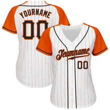 Load image into Gallery viewer, Custom White Orange Pinstripe Black-Orange Authentic Raglan Sleeves Baseball Jersey