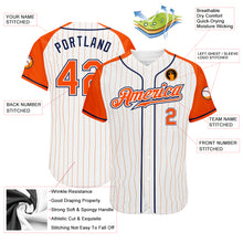 Load image into Gallery viewer, Custom White Orange Pinstripe Orange-Navy Authentic Raglan Sleeves Baseball Jersey