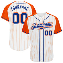 Load image into Gallery viewer, Custom White Orange Pinstripe Royal-Orange Authentic Raglan Sleeves Baseball Jersey