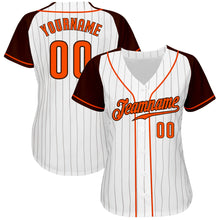 Load image into Gallery viewer, Custom White Brown Pinstripe Orange-Brown Authentic Raglan Sleeves Baseball Jersey