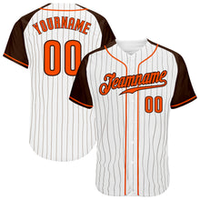 Load image into Gallery viewer, Custom White Brown Pinstripe Orange-Brown Authentic Raglan Sleeves Baseball Jersey