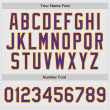 Load image into Gallery viewer, Custom White Purple Pinstripe Purple-Gold Authentic Raglan Sleeves Baseball Jersey