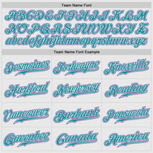 Load image into Gallery viewer, Custom White Purple Pinstripe Teal-Purple Authentic Raglan Sleeves Baseball Jersey