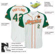 Load image into Gallery viewer, Custom White Kelly Green Pinstripe Kelly Green-Orange Authentic Raglan Sleeves Baseball Jersey