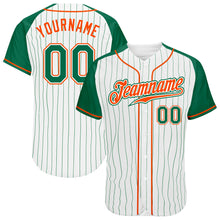 Load image into Gallery viewer, Custom White Kelly Green Pinstripe Kelly Green-Orange Authentic Raglan Sleeves Baseball Jersey