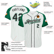 Load image into Gallery viewer, Custom White Kelly Green Pinstripe Black-Kelly Green Authentic Raglan Sleeves Baseball Jersey