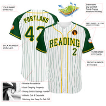 Load image into Gallery viewer, Custom White Green Pinstripe Green-Gold Authentic Raglan Sleeves Baseball Jersey
