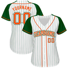 Load image into Gallery viewer, Custom White Green Pinstripe Orange-Green Authentic Raglan Sleeves Baseball Jersey