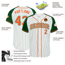 Load image into Gallery viewer, Custom White Green Pinstripe Orange-Green Authentic Raglan Sleeves Baseball Jersey