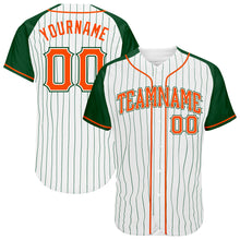 Load image into Gallery viewer, Custom White Green Pinstripe Orange-Green Authentic Raglan Sleeves Baseball Jersey