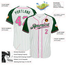 Load image into Gallery viewer, Custom White Green Pinstripe Pink-Green Authentic Raglan Sleeves Baseball Jersey