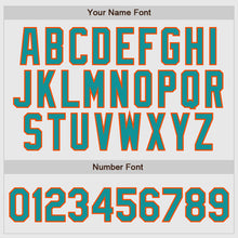Load image into Gallery viewer, Custom White Aqua Pinstripe Aqua-Orange Authentic Raglan Sleeves Baseball Jersey
