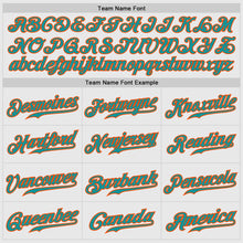Load image into Gallery viewer, Custom White Aqua Pinstripe Aqua-Orange Authentic Raglan Sleeves Baseball Jersey