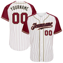 Load image into Gallery viewer, Custom White Crimson Pinstripe Crimson-Cream Authentic Raglan Sleeves Baseball Jersey