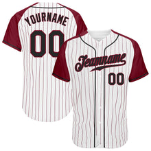Load image into Gallery viewer, Custom White Crimson Pinstripe Black-Crimson Authentic Raglan Sleeves Baseball Jersey