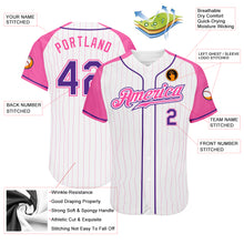 Load image into Gallery viewer, Custom White Pink Pinstripe Purple-Pink Authentic Raglan Sleeves Baseball Jersey
