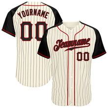 Load image into Gallery viewer, Custom Cream Black Pinstripe Black-Red Authentic Raglan Sleeves Baseball Jersey