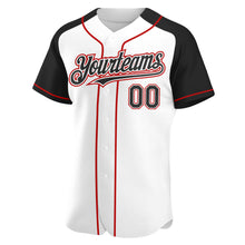 Load image into Gallery viewer, Custom White Black-Red Authentic Raglan Sleeves Baseball Jersey