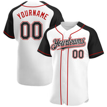 Load image into Gallery viewer, Custom White Black-Red Authentic Raglan Sleeves Baseball Jersey