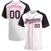 Load image into Gallery viewer, Custom White Black-Pink Authentic Raglan Sleeves Baseball Jersey