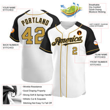 Load image into Gallery viewer, Custom White Old Gold-Black Authentic Raglan Sleeves Baseball Jersey