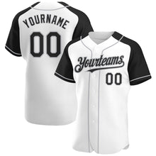 Load image into Gallery viewer, Custom White Black-Gray Authentic Raglan Sleeves Baseball Jersey