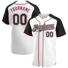 Load image into Gallery viewer, Custom White Black-Crimson Authentic Raglan Sleeves Baseball Jersey