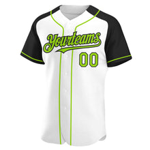 Load image into Gallery viewer, Custom White Neon Green-Black Authentic Raglan Sleeves Baseball Jersey