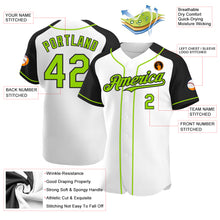 Load image into Gallery viewer, Custom White Neon Green-Black Authentic Raglan Sleeves Baseball Jersey