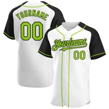 Load image into Gallery viewer, Custom White Neon Green-Black Authentic Raglan Sleeves Baseball Jersey